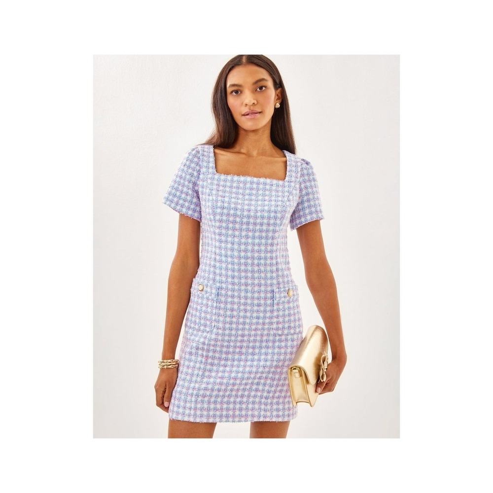 Lilly Pulitzer Gwynne Boucle Shift Dress Bluette Tidepool Pink Blue Size 4